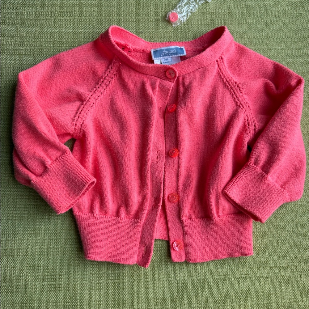 Jacadi Paris 6M Baby Bright Coral Knit Button-Front Cotton Cardigan